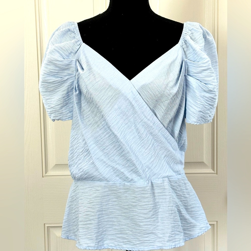 Meraki Soft Blue top with Puffed Sleeves, See listing for measurements XL